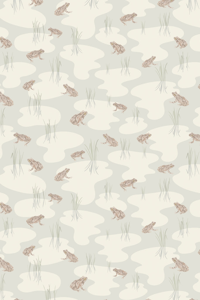 Full view of Kate Golding's Spring Peeper Cream wallpaper, highlighting the soft cream hue and tranquil frog motif.