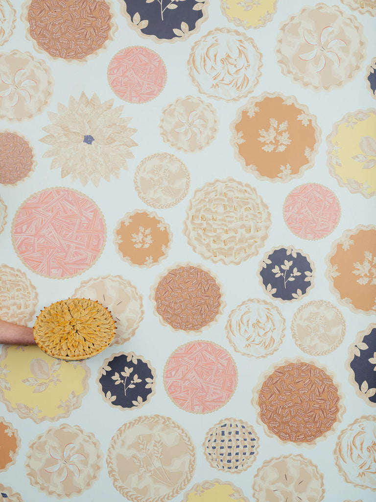 Whimsical Pie Wallpaper with bright, eye-catching pie designs, adding a fun, modern twist to your home decor.