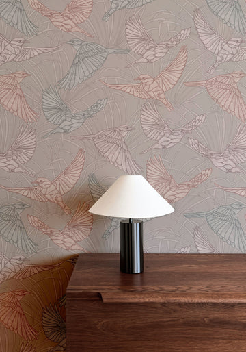 Bluebird Earth Wallpaper with earthy tones and intricate bird and floral patterns, perfect for creating a warm, nature-inspired atmosphere in your space.