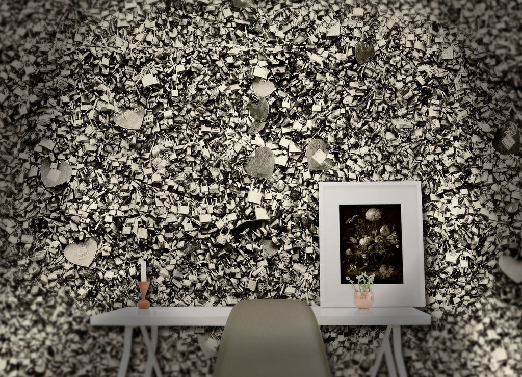The Love Paris Padlocks Sepia Mural - WYNIL by NumerArt Wallpaper and Art