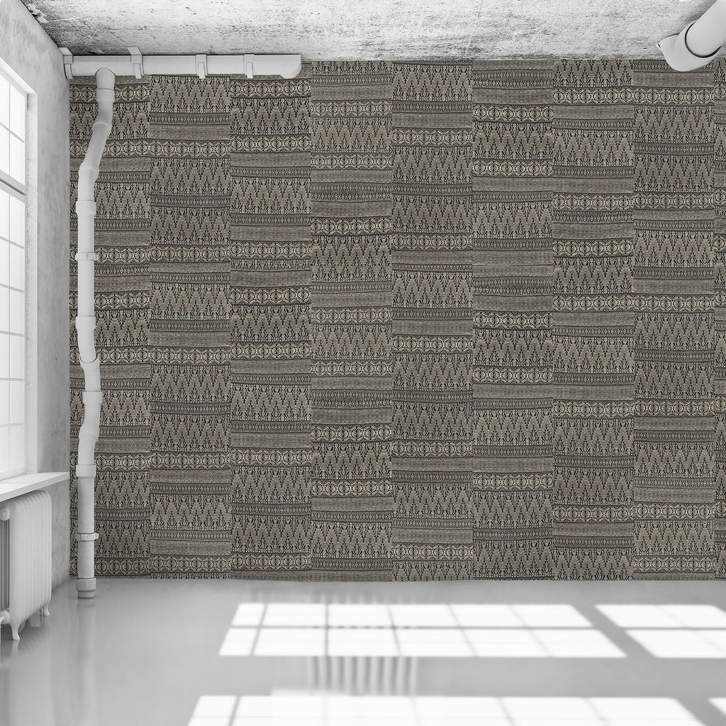 Dark Grey Aztec Embroidery Wallpaper - WYNIL by NumerArt Wallpaper and Art
