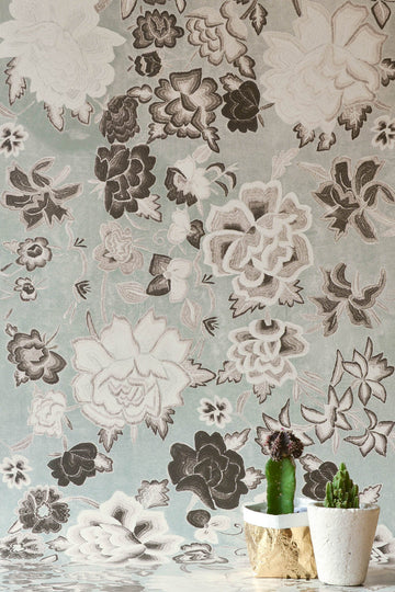 Frida Flowers Grey Wallpaper - WYNIL by NumerArt Wallpaper and Art