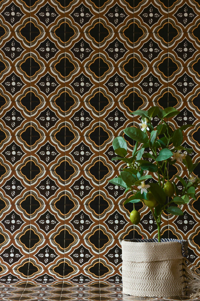 Gold & Brown Azulejos Wallpaper - WYNIL by NumerArt Wallpaper and Art