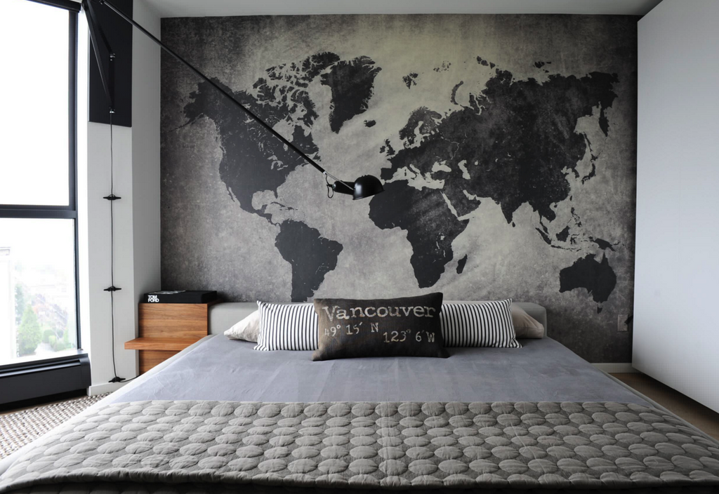 Art World Map Mural Grey - WYNIL by NumerArt Wallpaper and Art
