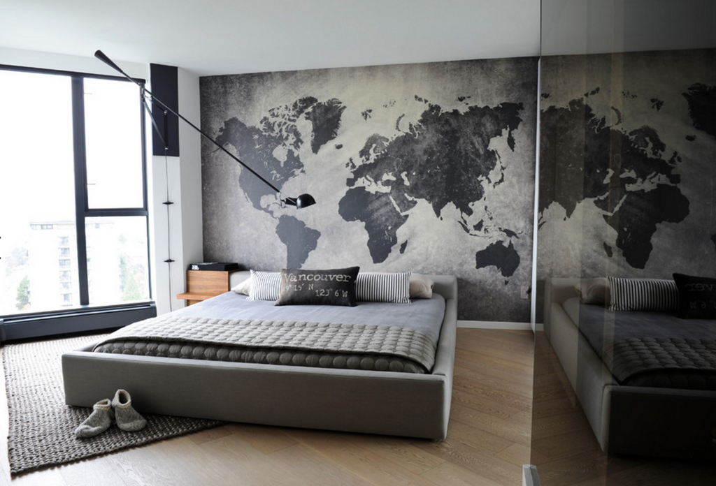 Art World Map Mural Grey - WYNIL by NumerArt Wallpaper and Art