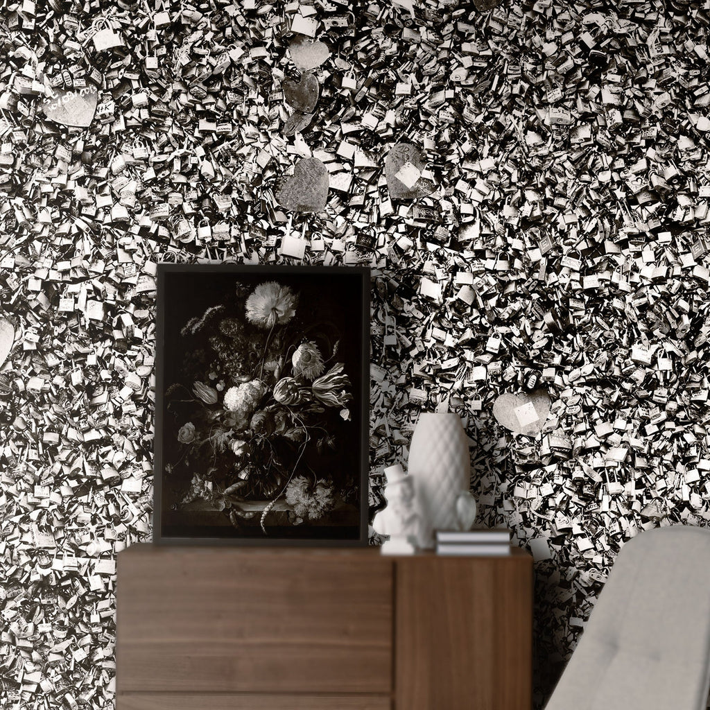 The Love Paris Padlocks Grey Mural - WYNIL by NumerArt Wallpaper and Art