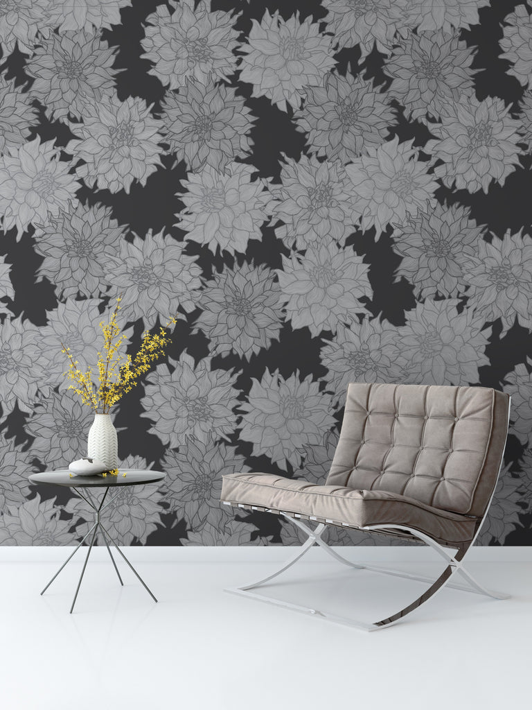 Dahlia Belle Monochrome Wallpaper - WYNIL by NumerArt Wallpaper and Art