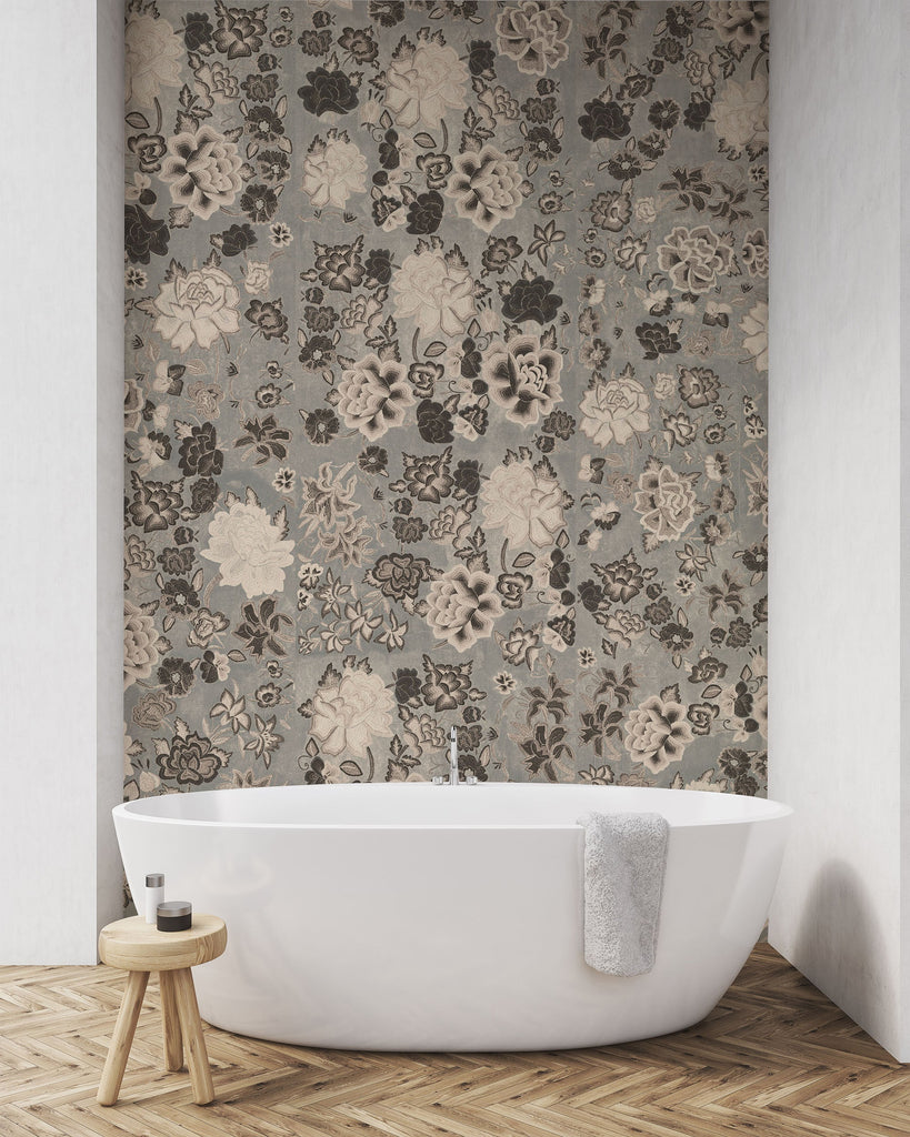 Frida Flowers Grey Wallpaper - WYNIL by NumerArt Wallpaper and Art