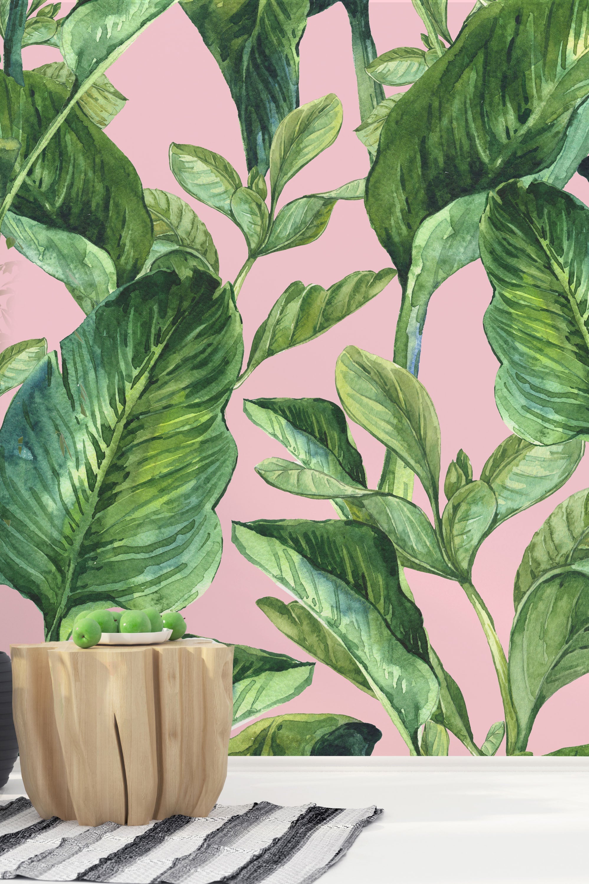Banana Leaves Pink Wallpaper